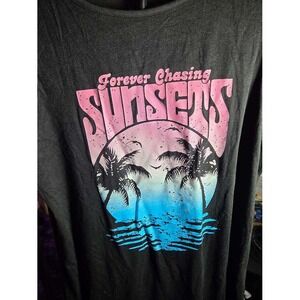 Black Sleeveless Tank Top Forever Chasing Sunsets Graphic Print XL